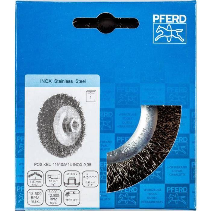 PFERD TOOLS Brosse conique sans zoom KBU Ø 115 x 10 mm M14 acier inoxydable Ø 0,35 pour meuleuse d'angle POS KBU 11510/