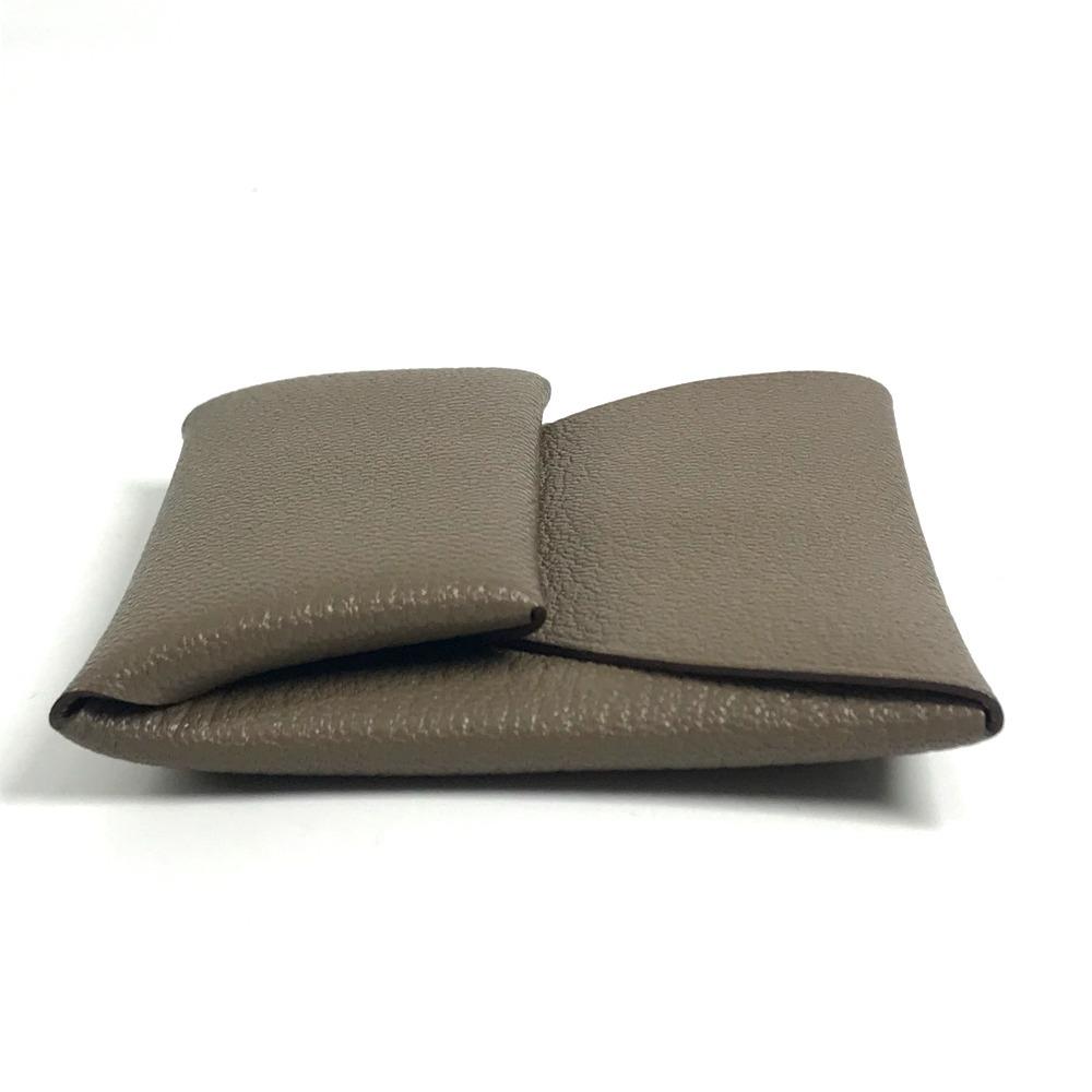 HERMES Bastia Wallet Coin Case Square coin purse Chevre Etoupe gray Unused