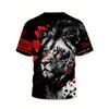 Summer Men's Suit Fashionable Tie-dyed Lion Pattern Men's T-shirt, Short-sleeved Animal Print Trendy Street Casual