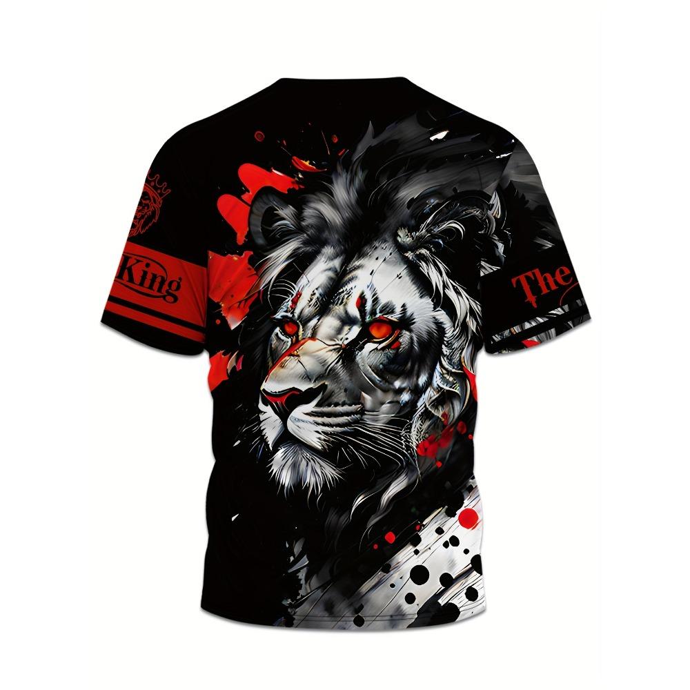 Summer Men's Suit Fashionable Tie-dyed Lion Pattern Men's T-shirt, Short-sleeved Animal Print Trendy Street Casual