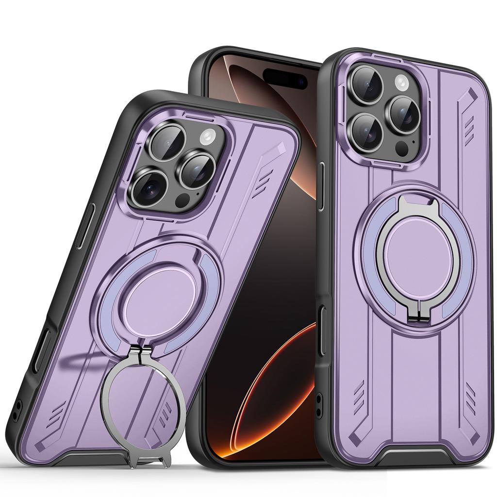 For IPhone16 Pro Lingsheng Rotating Stand Phone Case for Apple 16pro Car Magnetic Anti-fall Protection