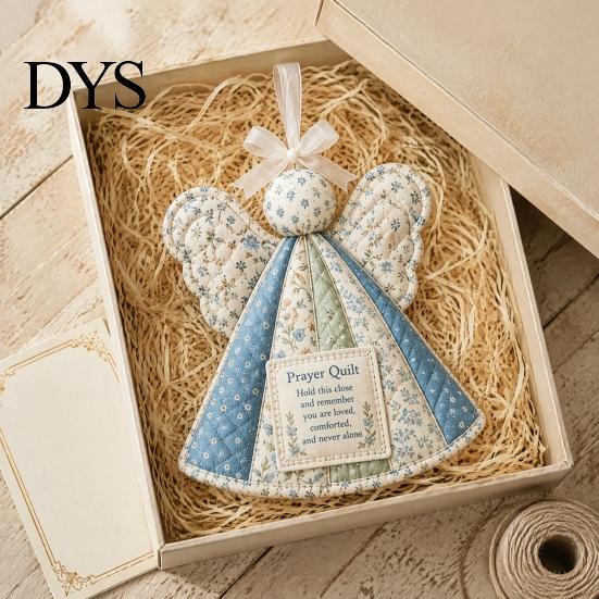 Religious Keepsake Gift Prayer Quilt Angel Ornament, Filled Love Faith Christmas Decoration, Handmade Look Quilted for Xmas Tree, Door Mantel