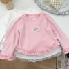 Girl Princess Style Lace Long Sleeved Pullover Round Neck Girls' Solid Color Base Clothing Spring Autumn Fashion Soft Tops
