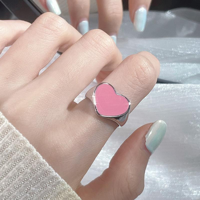 Pink Love Y2K Open Ring, Women S Niche Design Sense, Stacked High-End Ring, Fashion Personality Index Finger Ring