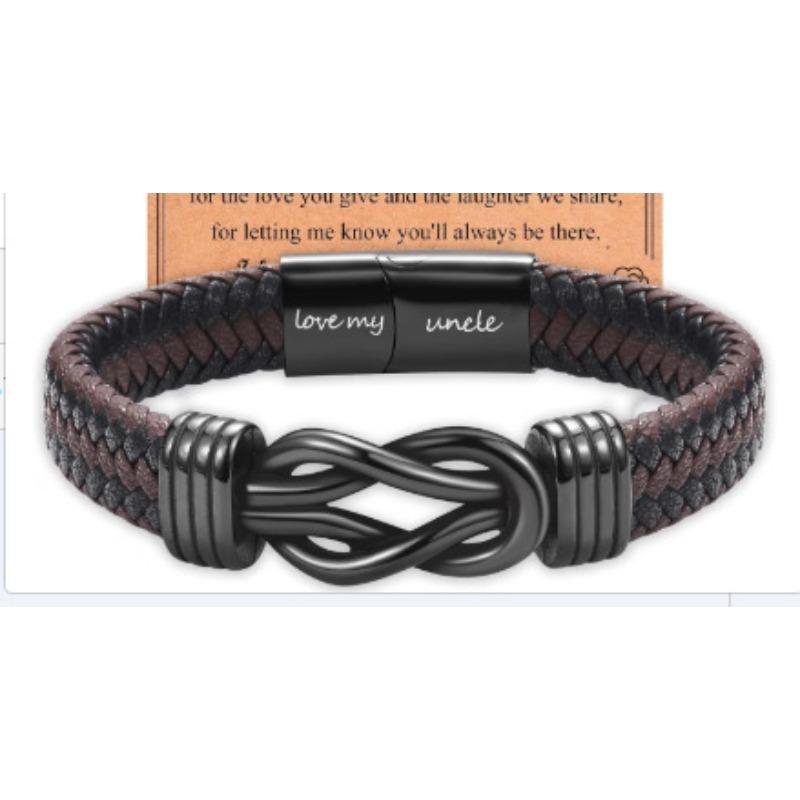 Bracelet New Men's Handwoven Engraved Twist Bracelet Black Leather Bracelet