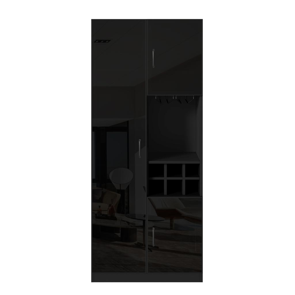 Vitrine mit LED-Beleuchtung App-Steuerbar, Glasschrank mit Glastüren, Weinregal und Stauraum, Wohnzimmerschrank