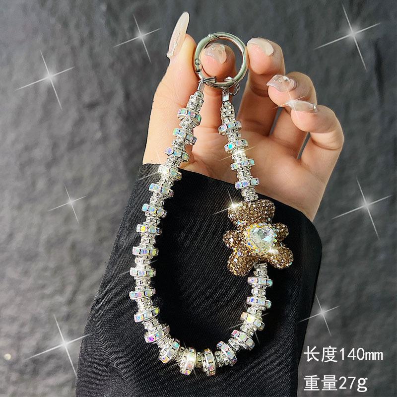 

High-end Bear Phone Chain Keychain Sticker Phone Pendant Exquisite Light Luxury Bag Pendant 【Brown】Diamond-encrus