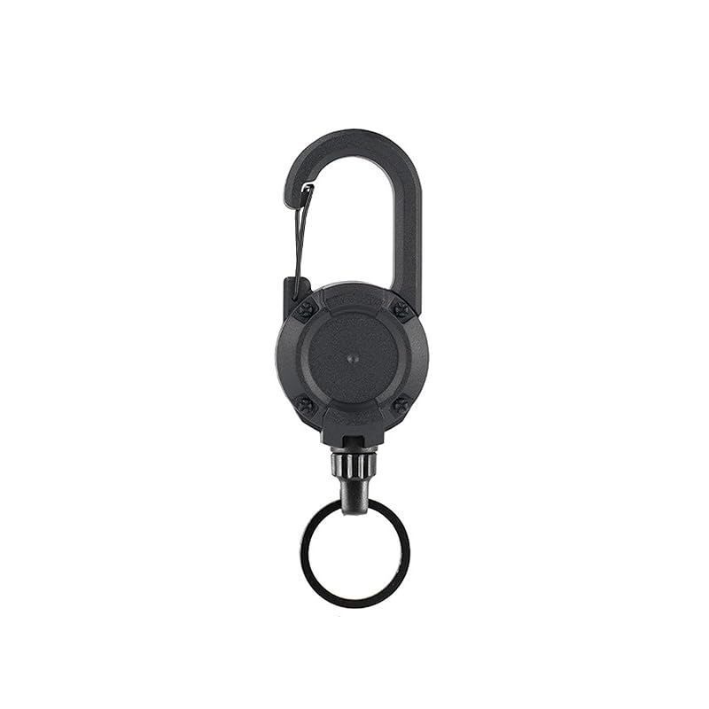 

[FamGift] With carabiner key reel strong reel keychain wire reel outdoor Long telescopic 50-60cm steel wire Loss prevention reel keychain (black)