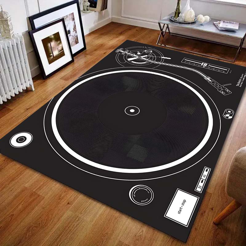 Alfombra Impresa para Tocadiscos de Vinilo para Dormitorio, Sala de Estar, Mesita de Noche, Sofá, Felpudo, Decoración Moderna para el Hogar, Alfombra de Área, Tamaño Grande