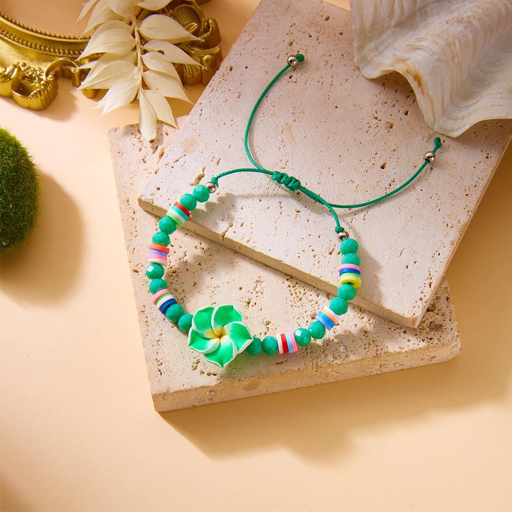 

Bohemian Colorful Flower Starfish Charm Bracelets For Women Pink Red Blue Flowers Soft Clay Pottery Beaded Bangles Beach Jewelry