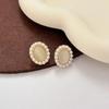 Trendy Imitation Opal Stud Earrings for Women Mini Beads Oval Frame Earrings Wedding Party Cute Geometry Zircon
