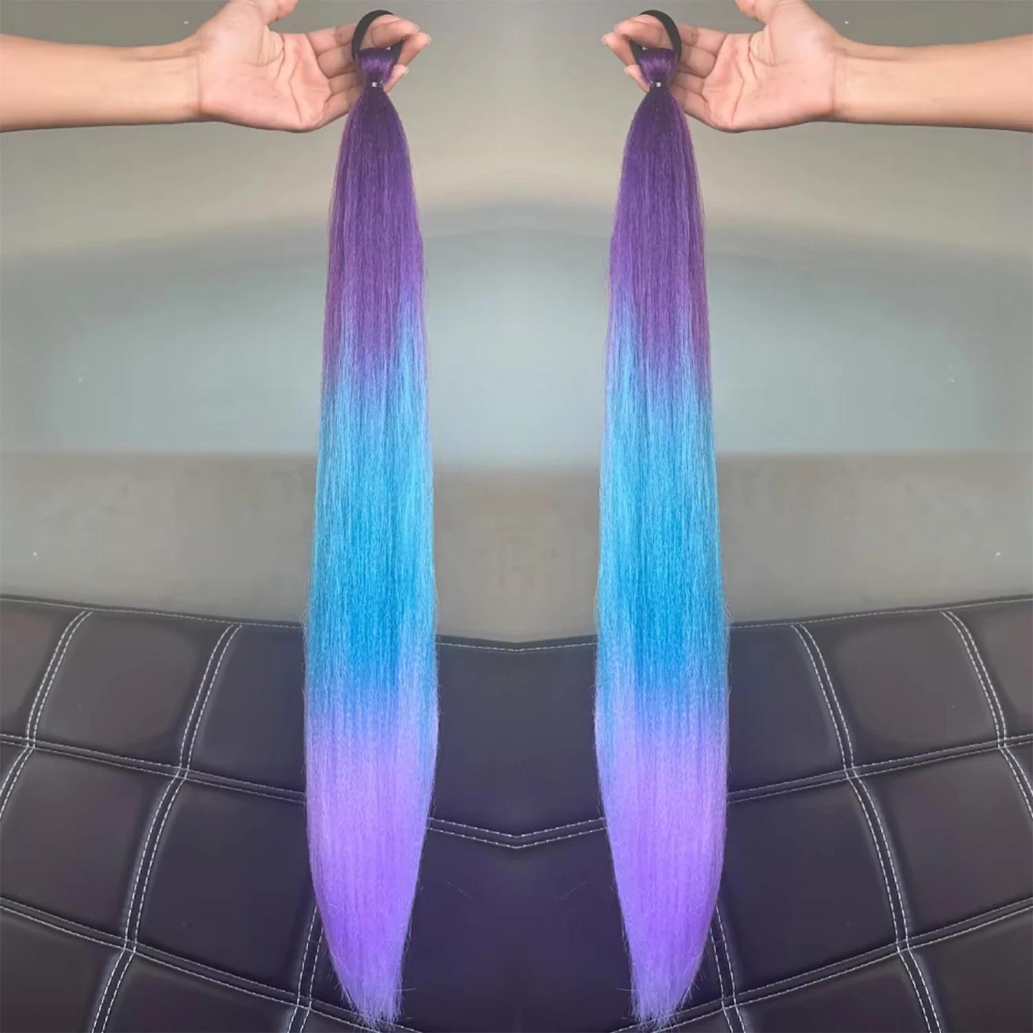 2Pcs Synthetic Purple Long Straight Ponytail Rubber Band Ponytail Hair Extension for Women Purple Halloween\ ]] 28inches