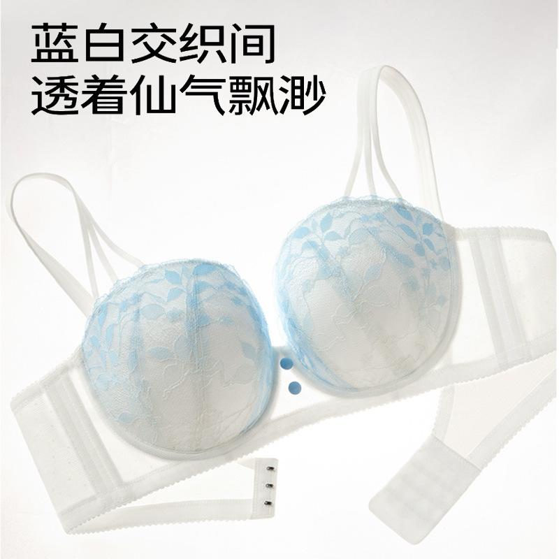 Underwear women's big breasts show small size, sexy lace gathers up, anti-sagging, sub-breasts, thin bra cover