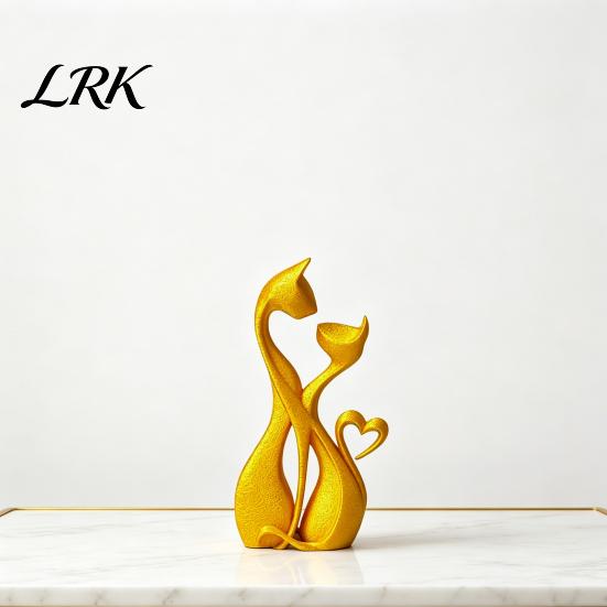 Artistic Cat Figurine 3D Printed Couple Sculpture, Abstract Double Figurine, Minimalist Desktop Statue Modern Decoration for Table, Aesthetic