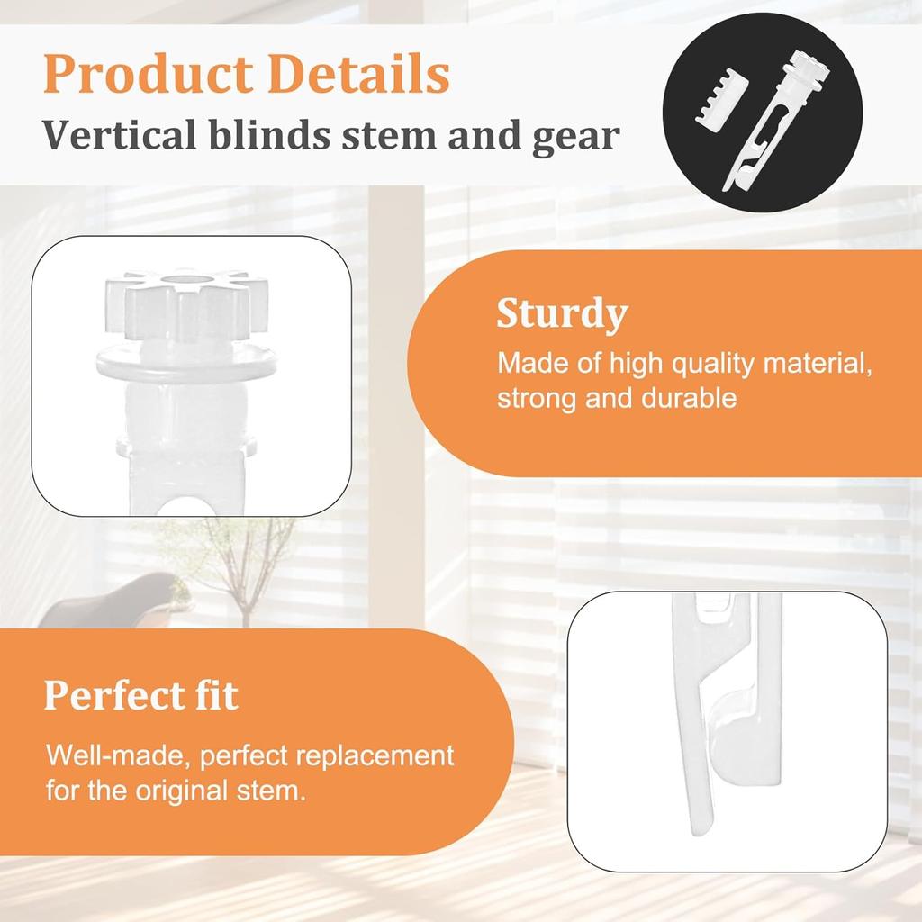 12 Sets Vertical Blinds Replacement Stem and Gear, White Vertical Blinds Repair Kit for Window Carrier Headrail Carrier Stem Blind Curtain