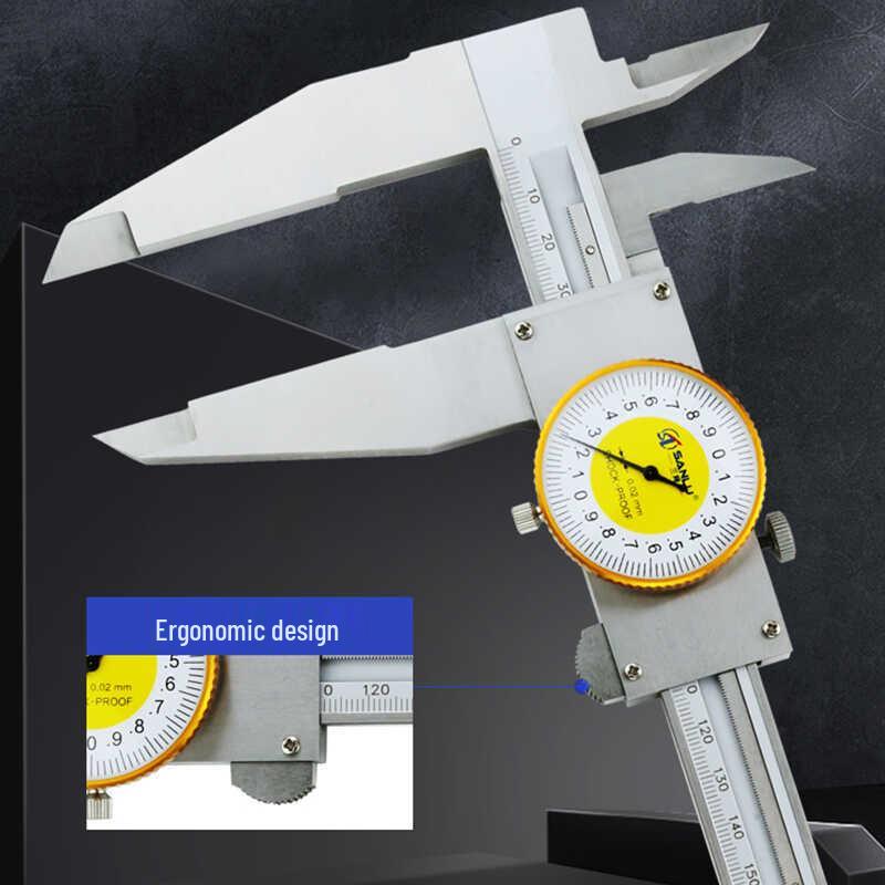 Sanlu High Precision Large Range Dial Caliper, Stainless Steel, Long-Jaw, 0-300/500/600mm, 0.02mm Accuracy