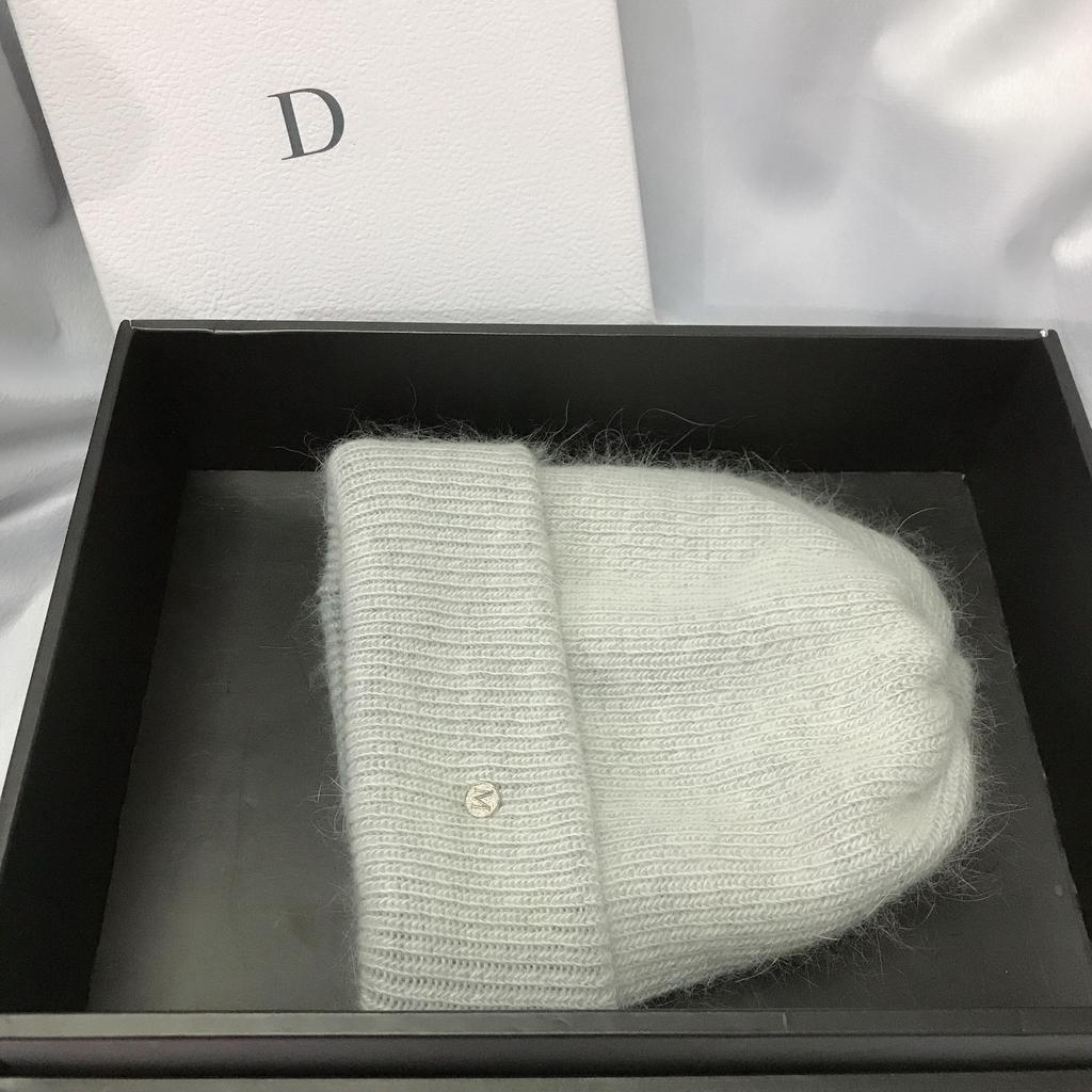 Russian Winter Warm Rabbit Hair Knitted Hat Celebrity Light Luxury Small Diamond Double Fold Wool Hat Women'S Outdoor Windproof