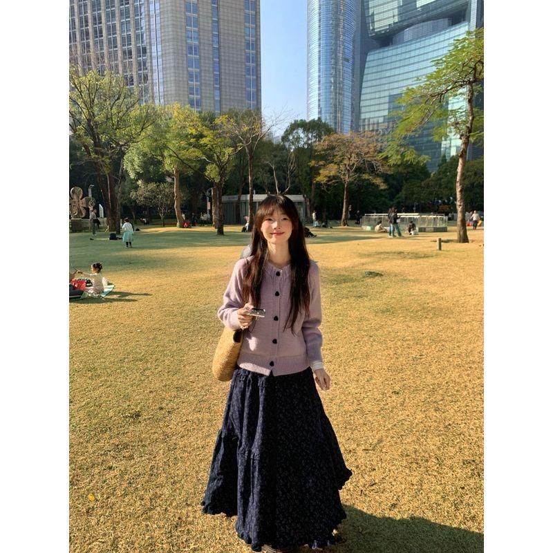 

Korean Style Lazy Purple Sweater Cardigan Female 205 Autumn New Arrival Soft Glutinous Gentle Long Sleeves Outer Match Knitting Outwear Purple S