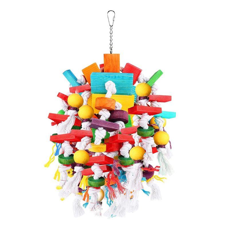 

AEE2-Bird Parrot Chewing Toys Multicolored Wooden Blocks Tearing Toys With Wood Beads,Best Bird Toys Fit For Parrot