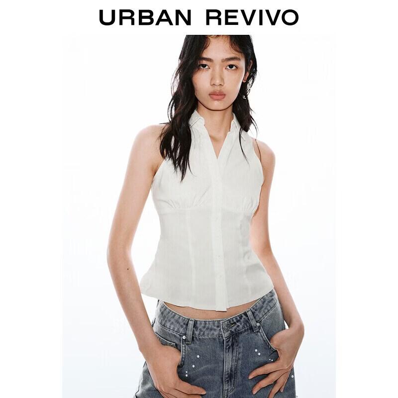UR2026 Women s Casual Sleeveless Tie-Waist Lapel Shirt XS