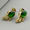 Retro Gold Color Stainless Steel Green Glass Geometric Stud Earrings for Women Men Irregular Earrings Statement Jewelry Gift