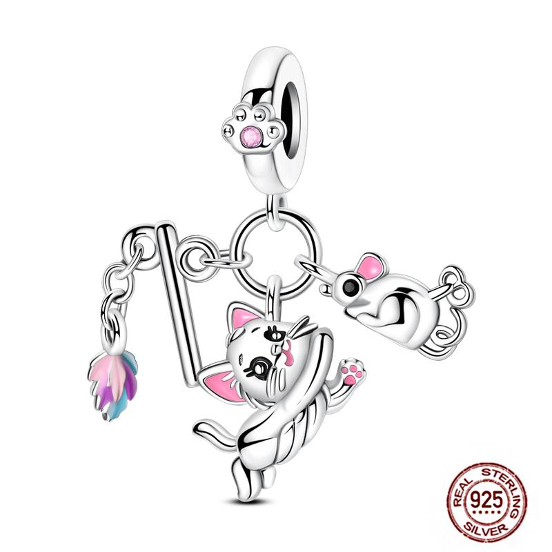 Charms Plata De Ley 925 copper Original Devil's Eye Perfume Bottle Bow Silicone Spacer Beads Women Bracelet DIY Zircon Pendants
