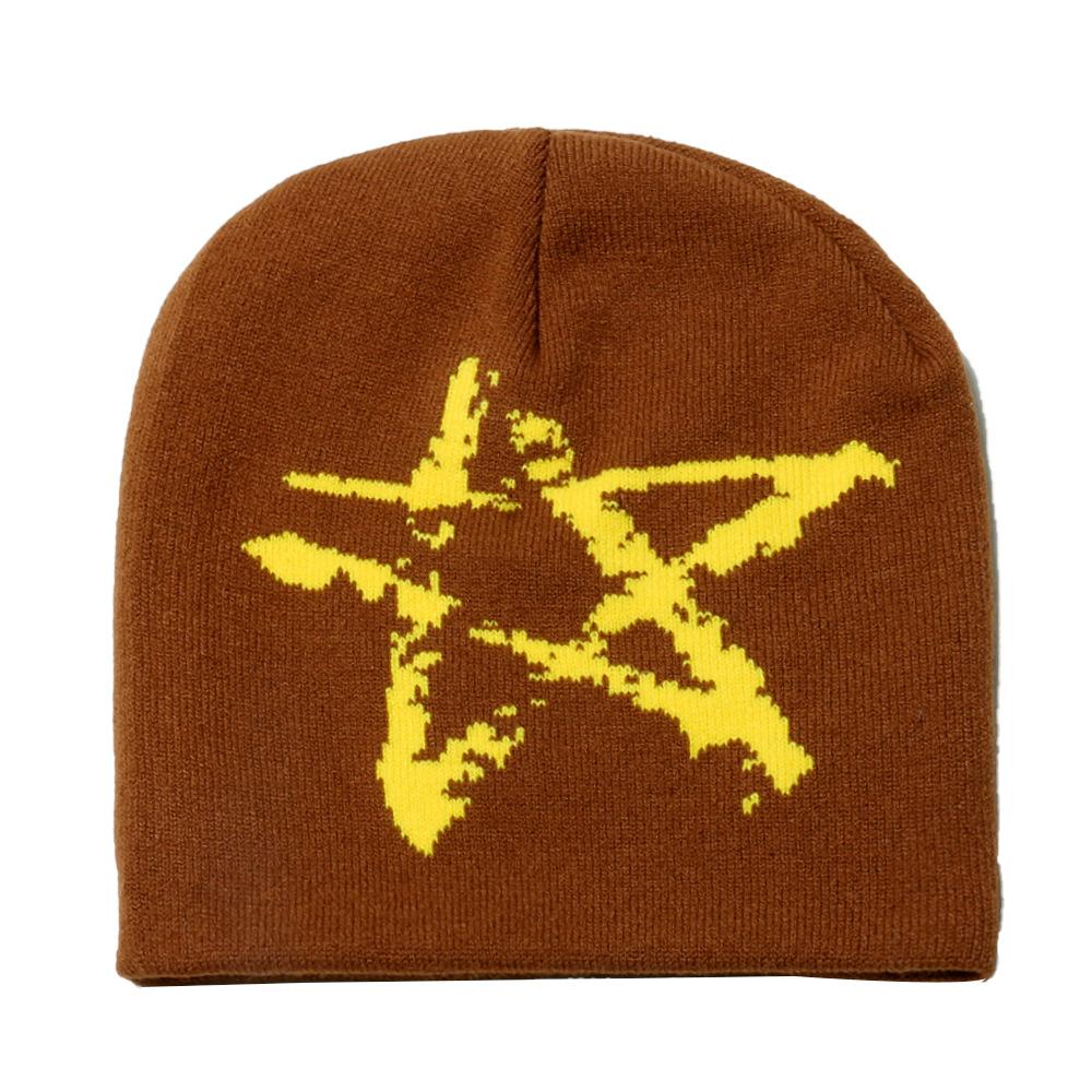Knitted hat winter new five-pointed star jacquard wool hat outdoor warm cycling ear hat men's and women's winter hat