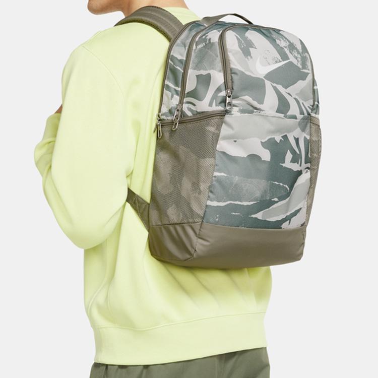 Nike Printed Training Zipper Fabric Backpack Unisex Backpacks Light-Green Gray CU9650-320