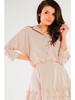 Loose-fitting Casual Shirt with Kimono Sleeves, Beige L/XL