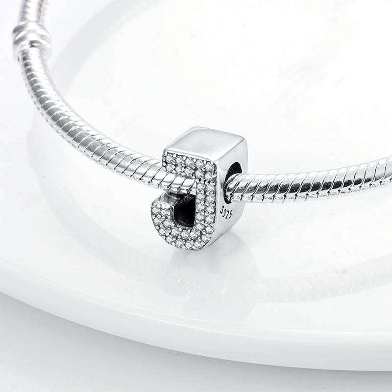 Original A-Z Alphabet Charms Bead 925 Silver 26 Letters CZ Zircon Heart Love Charm Fit Bracelet Bangle Jewelry Making