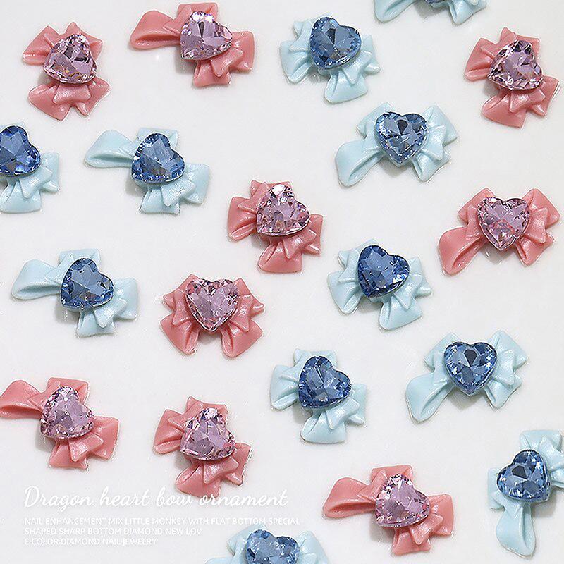 10pcs 3D Resin Bowknot Nail Charms Diamond Pink Ribbon Bow Rhinestone Jewelry Parts Manicure Decor DiIY Salon Accessory Gift
