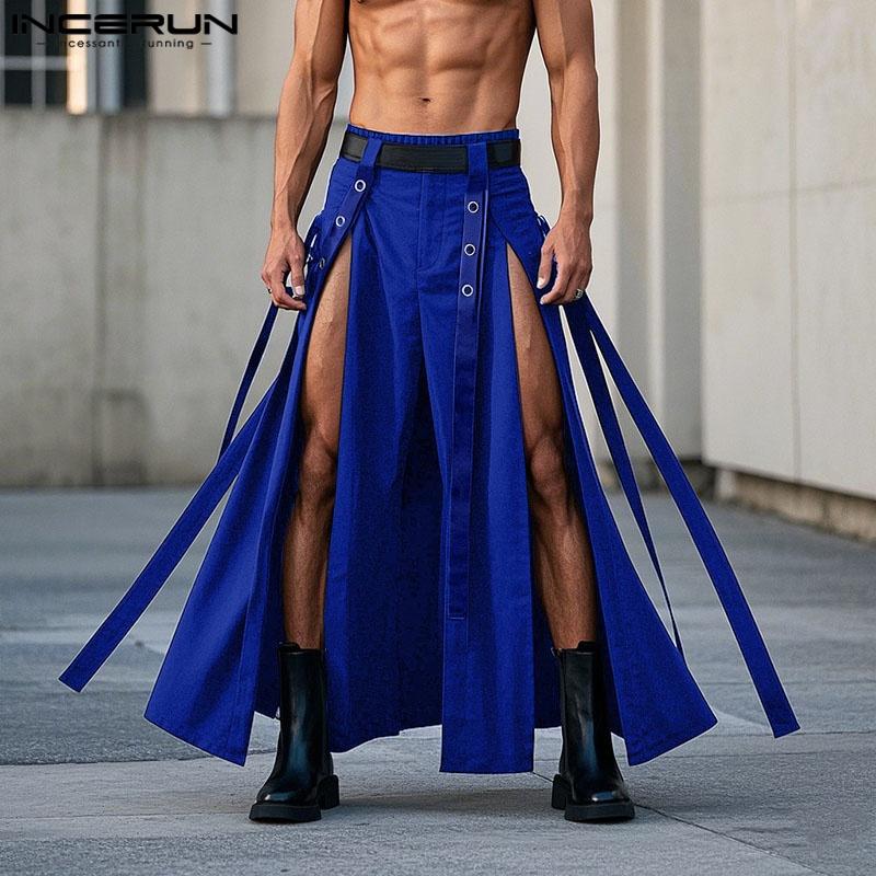 INCERUN Herren Elastischer Bund Lange Quaste Plissiert Lässig Schlitze Swing Kilt Röcke