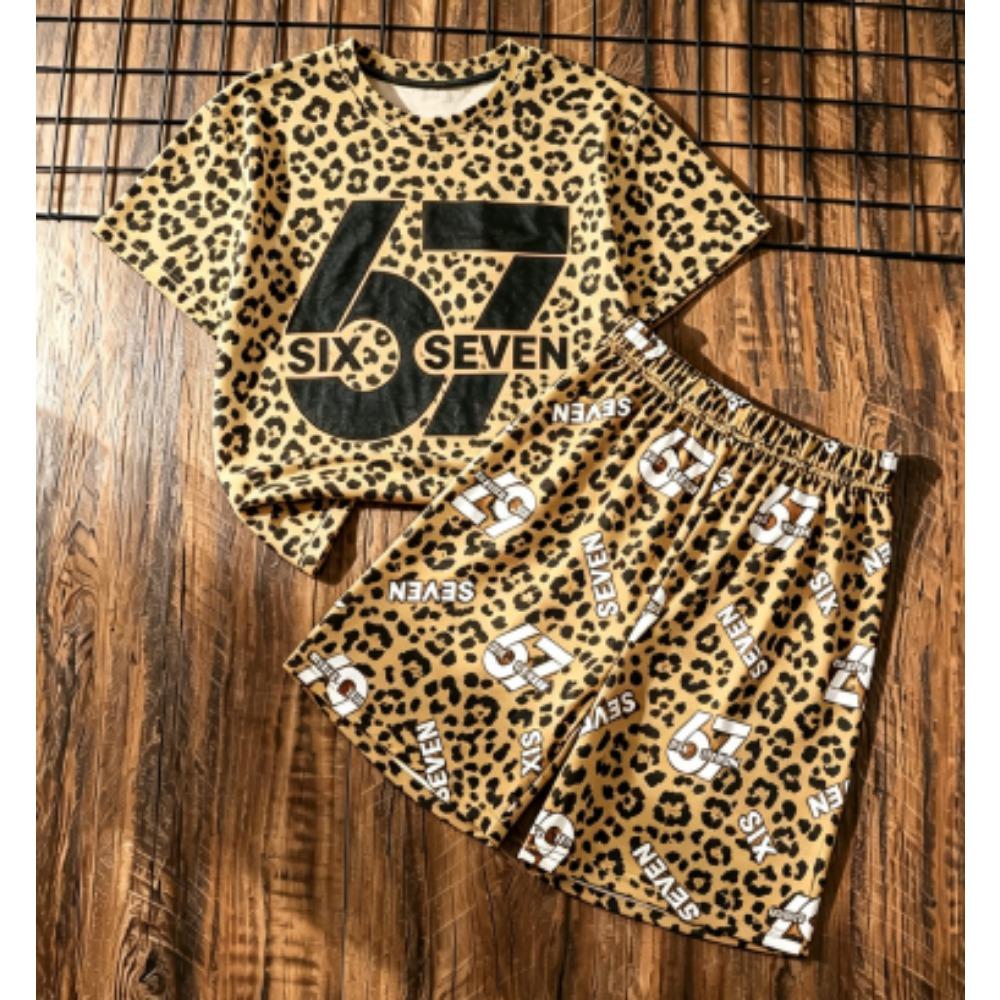 Herrset Six Seven 67 Tryckt Herr T-shirt och Shorts 2-delat Set Sommar Casual Utomhus Herr- och Dam-T-shirtset