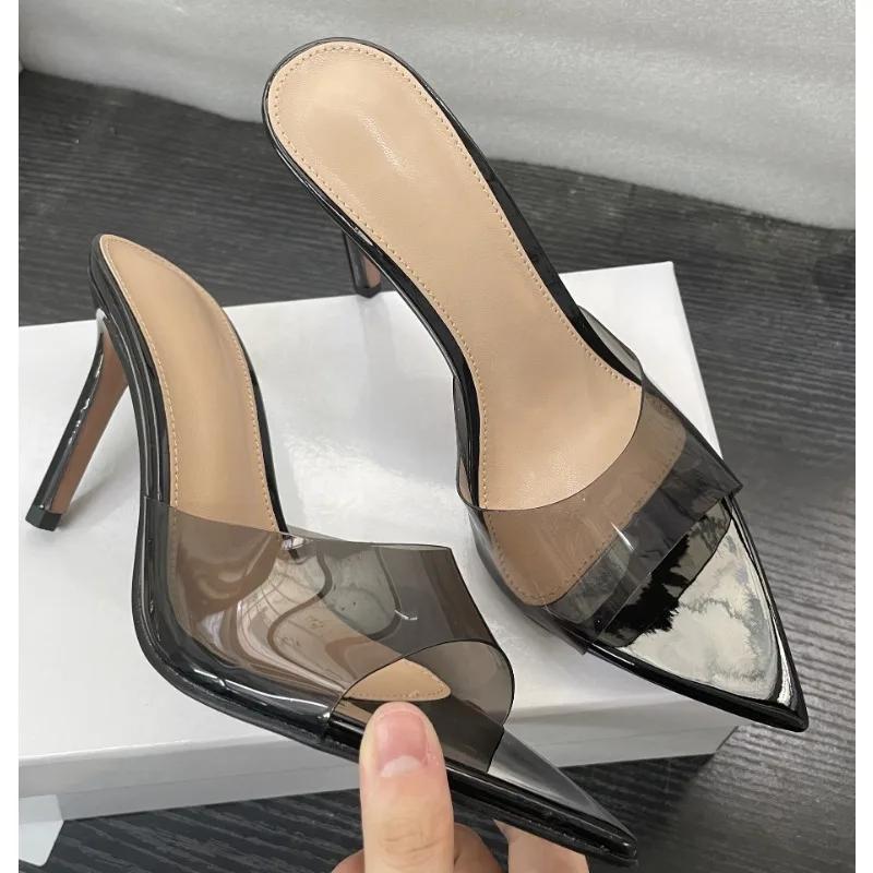 Summer New Women's High-heeled Sandals Transparent High-heeled Slippers Stiletto Pointed Toe Slip-on High-heeled Sandals