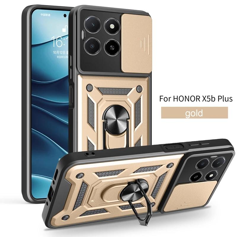 For Honor X5b Plus 4G Case Car Magnetic Ring Holder Slide Camera Armor Shockproof For Honor X5b / X5b Plus