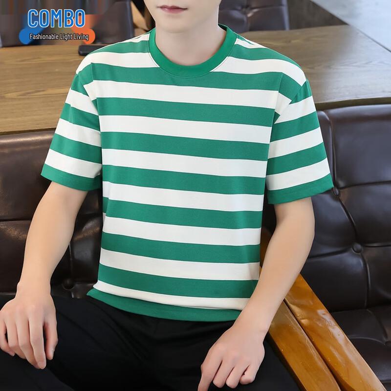 Kangbo Men s Striped Ice-Feel Cotton Short-Sleeve T-Shirt M