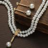 New Fashionable Bridal Zircon Set Elegant Handmade Imitation Pearl Beaded Necklace And Earrings For Women Wedding Accessories