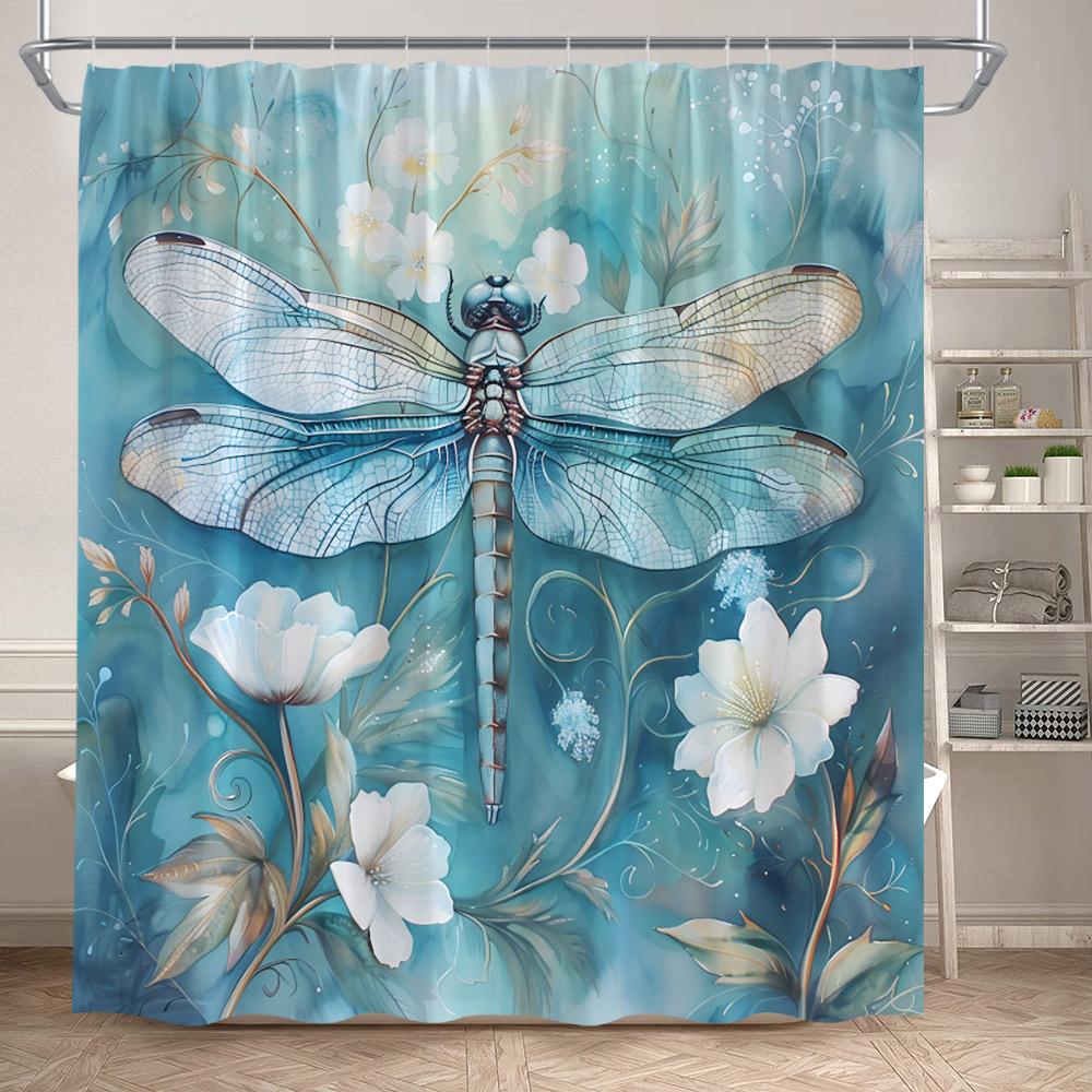 Colourful Dragonfly Shower Curtains Full Moon Night Starry Sky Plant Floral Bath Curtain Polyester Fabric Bathroom Decoration