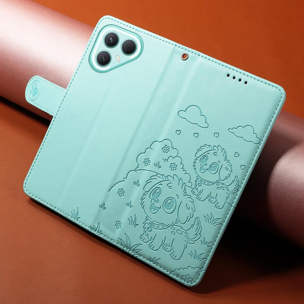 For TECNO Pova 7 Pro 5G Case RFID Blocking Imprinted Dog Pattern PU Leather Phone Cover with Wrist Strap