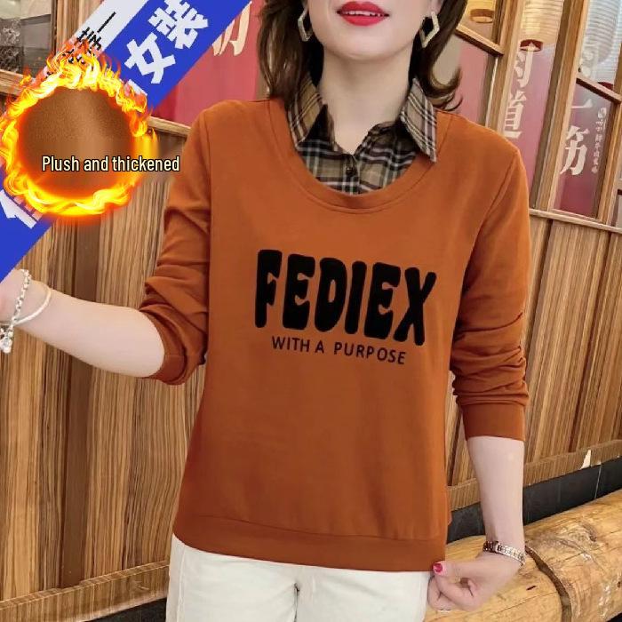 

Плюшевый бархатный толстый свитер большого размера с воротником поло для женщин - осенне-зимний свободный крой, стройнящий, стиль, молодящий 5XL (191-210 jin) оранжевый