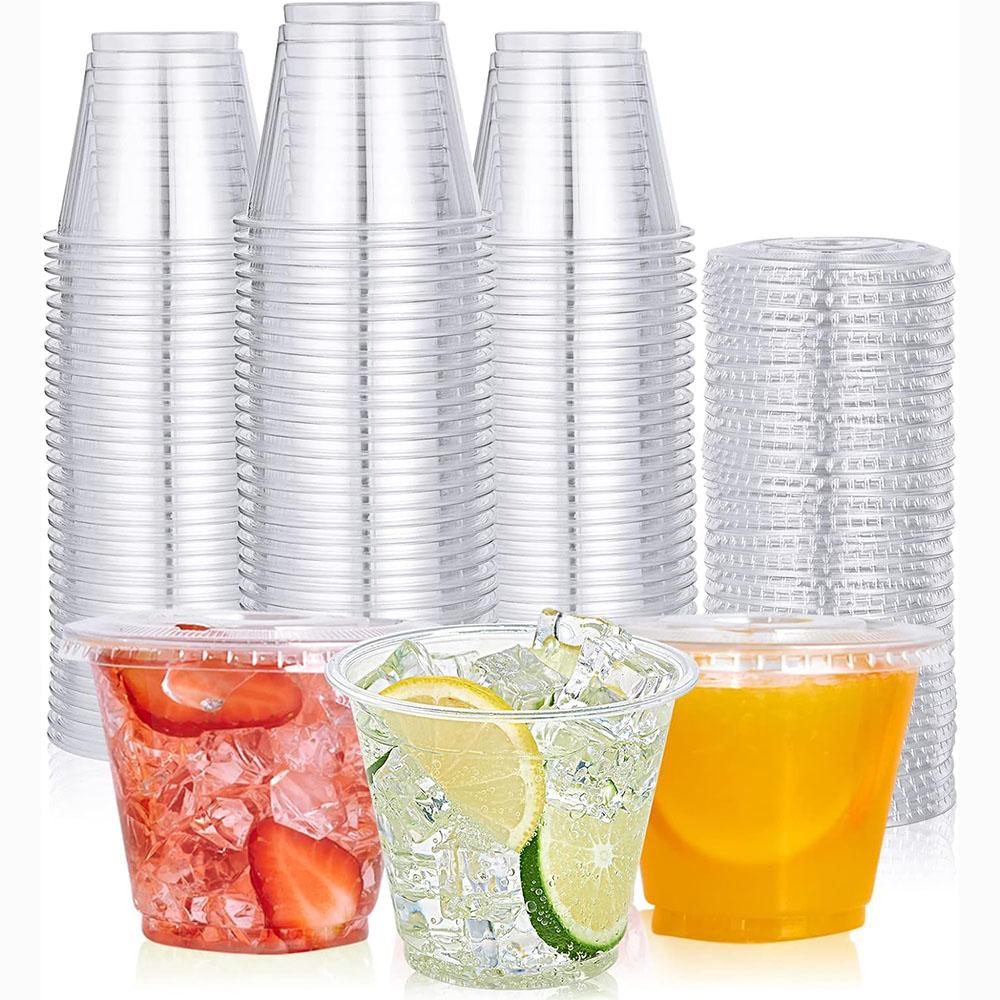 9 oz Plastic Cups with Lids, Disposable Clear Cups, Cold Drink Containers for Beverage, Parfait, Smoothie