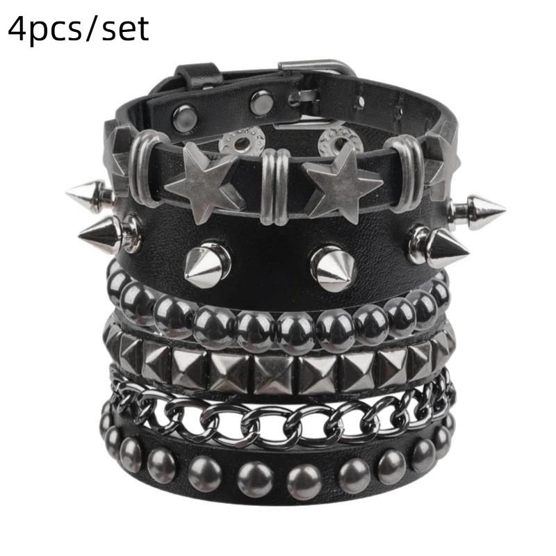 1 Set Punk Bracelets For Men Women Punk Gothic Spike Rivets Pu Leather Bracelet Bangles Hip Hop Party Jewelry Gift