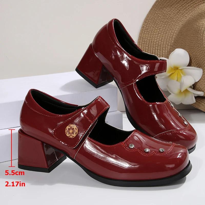 Waterproof Platform High Heels Women's Chunky Heel 2025 New Arrival Elegant Black Patent Leather Buckle Thick Sole Mary Jane
