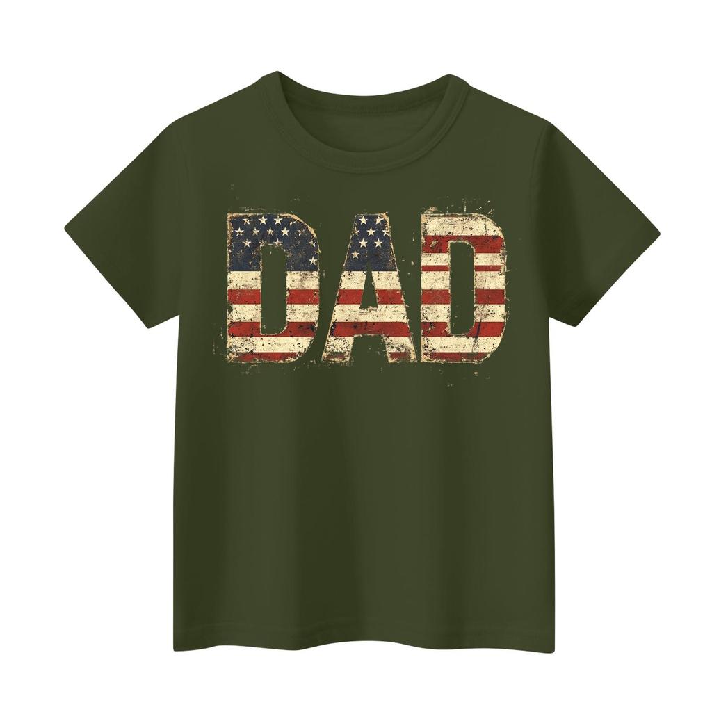 Men's Loose Fit Short Sleeve T Shirt Patriotic Dad Print Casual Summer Daily Wear Top for Father's Day and Independence Day