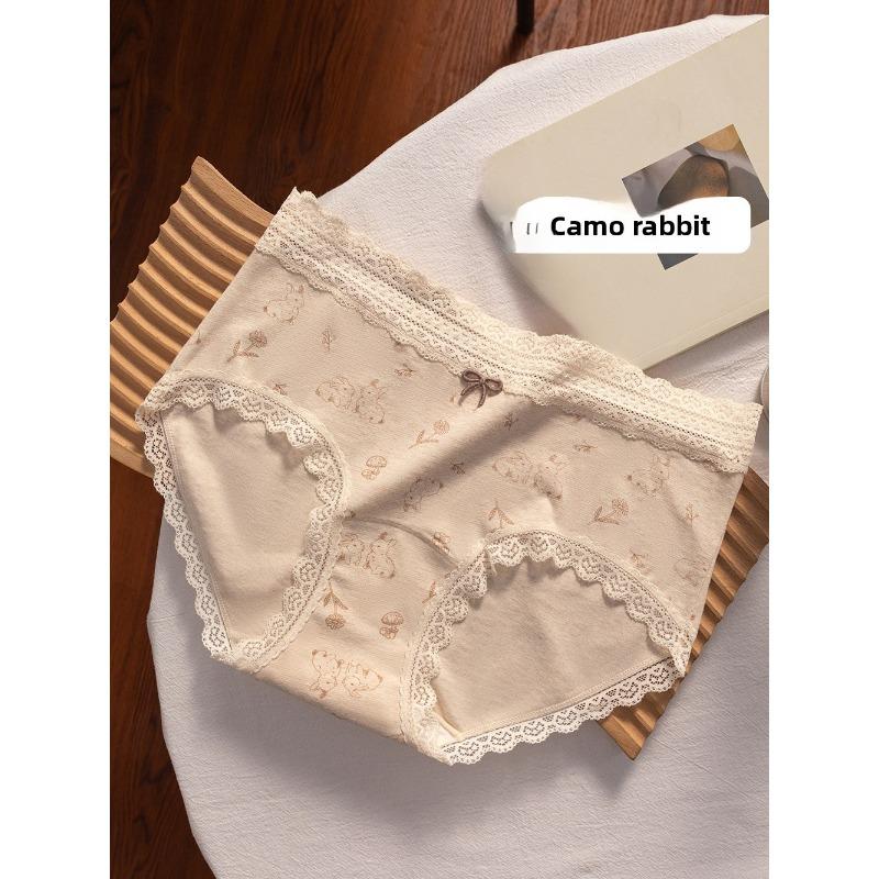 Ladies Spring and Autumn New Lace Cotton 10A Bacteriostatic Extended Crotch Mid Waist Triangle Briefs