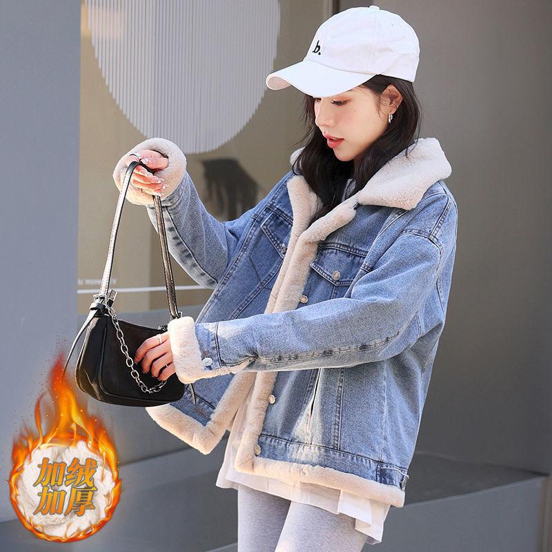 

Джинсовая бархатная куртка женская зимняя новая утолщенная свободная женская одежда средняя и длинная хлопковая утепленная одежда женская зимняя S