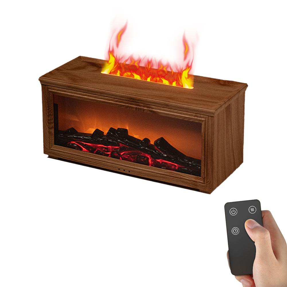 Simulated 3D Fireplace Flame Desktop Essential Oil Diffuser with Remote Control Home Aroma Therapy Humidifier for Relaxation