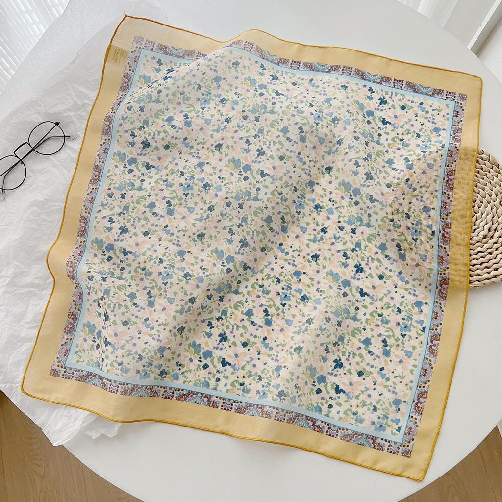 Korean Literary And Versatile Fashion Scarf Spring And Summer Cotton And Linen Small Square Scarf Silk Scarf Femininity Headband Scarf