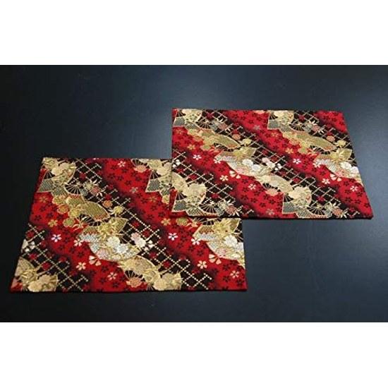 Boxed Ready Gifts Japanese Present That Foreigners Will Appreciate. Kimono-style Obi-patterned Two-piece Set Traditional Tea Mats (fan Design).