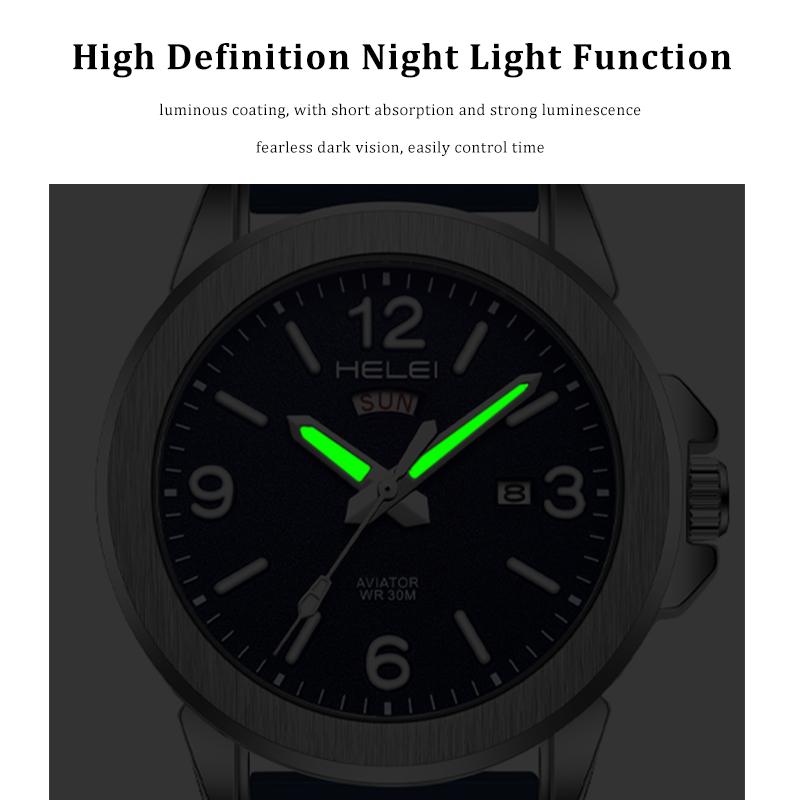 Mens Quartz Watch Magnetic Silicone Strap Luminous Hands Day Date Waterproof Wristwatches